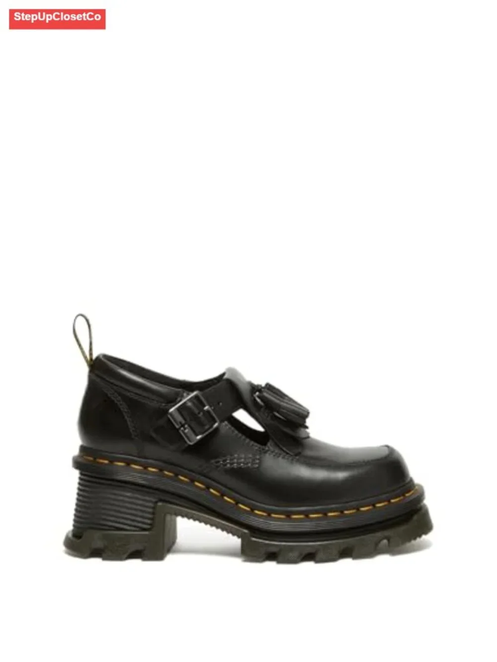 Leather Mary Jane Heeled Platform Shoes - Non-Slip Doc Martens Style, Chunky